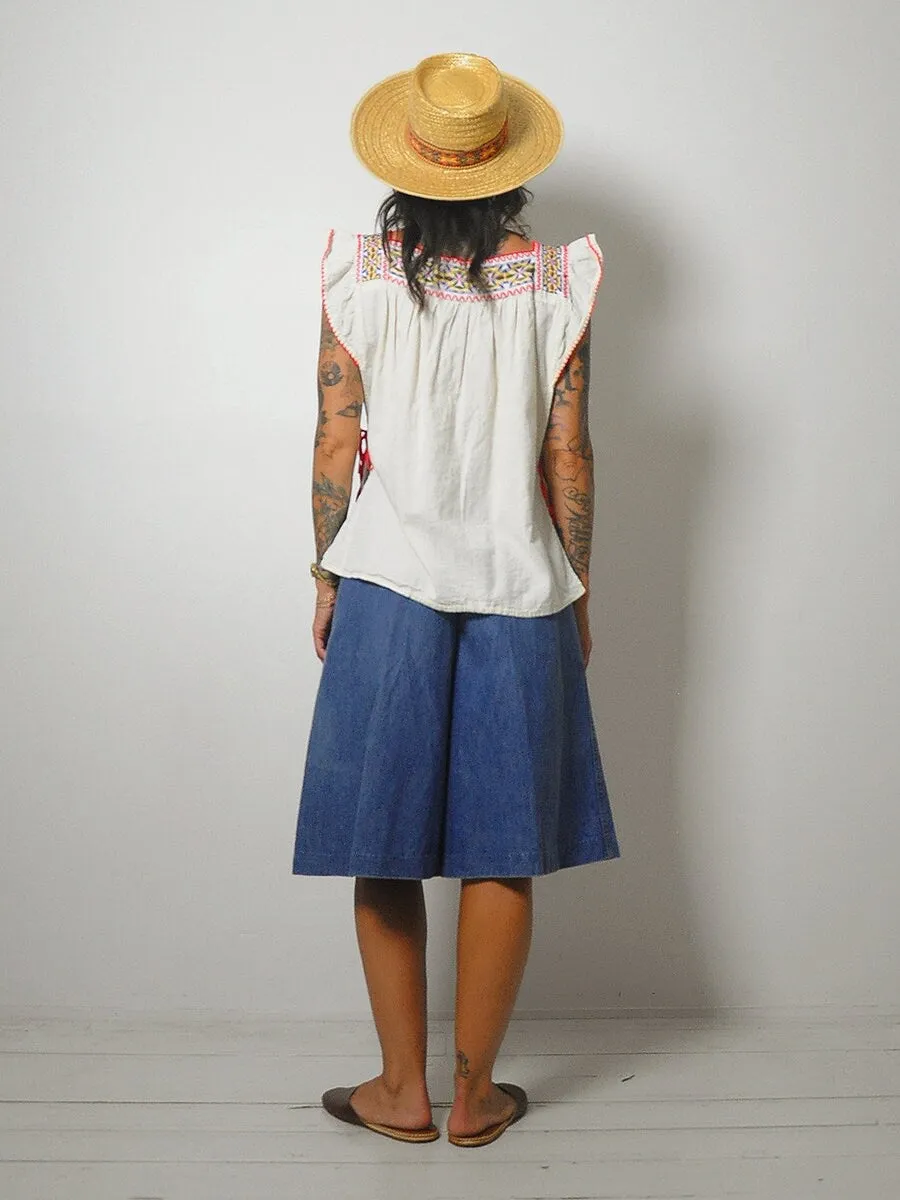 1970's Embroidered Ruffle Tunic
