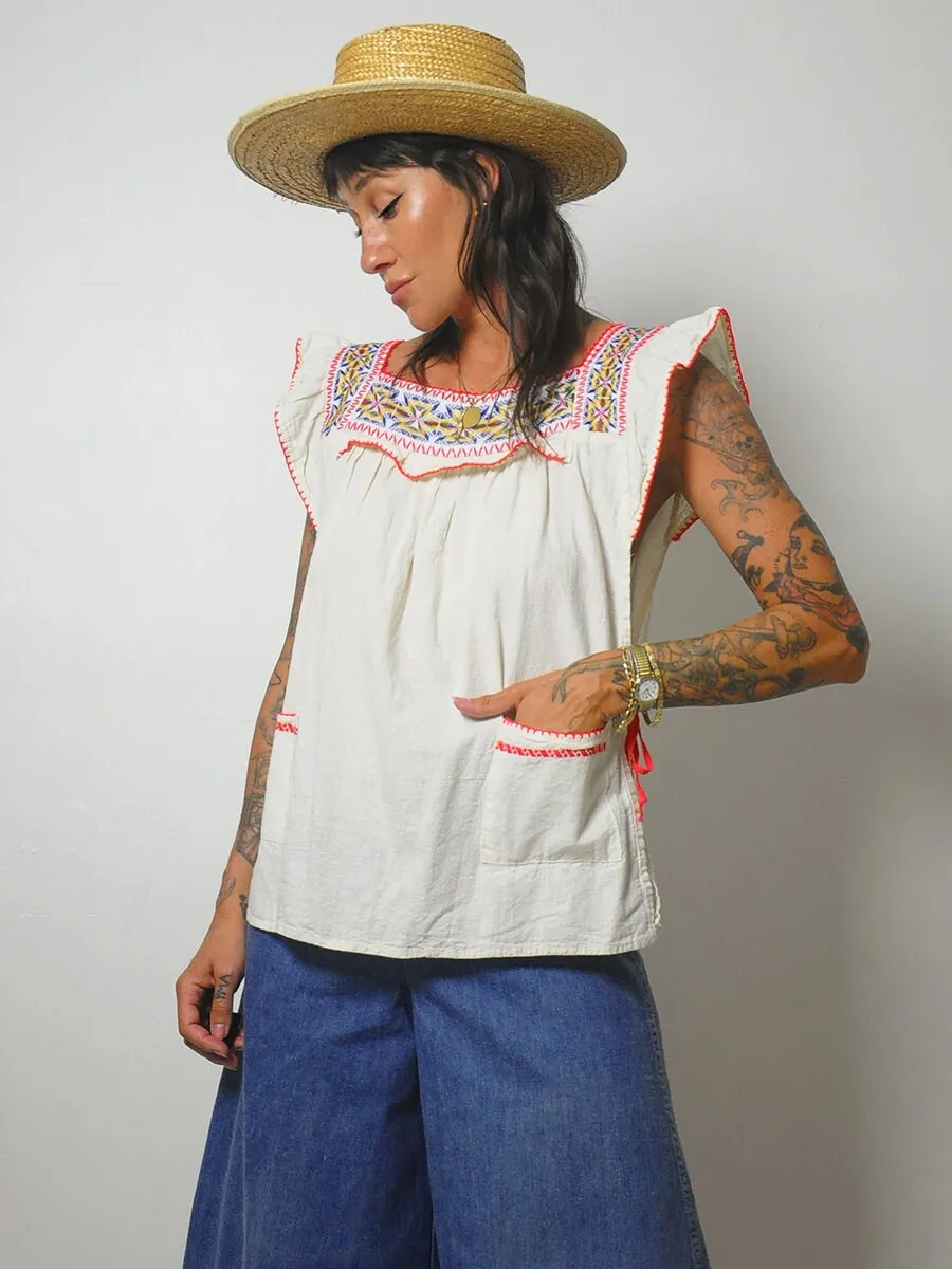 1970's Embroidered Ruffle Tunic