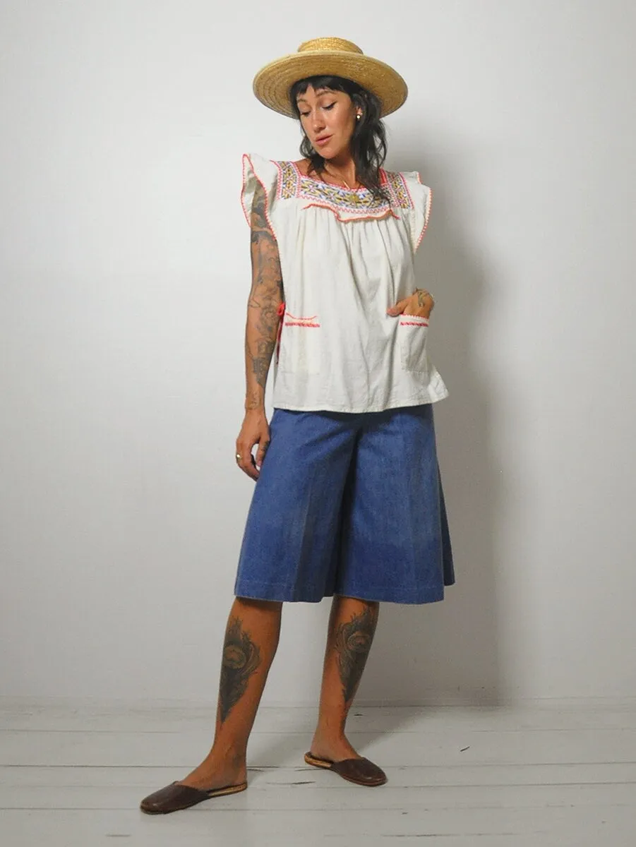 1970's Embroidered Ruffle Tunic