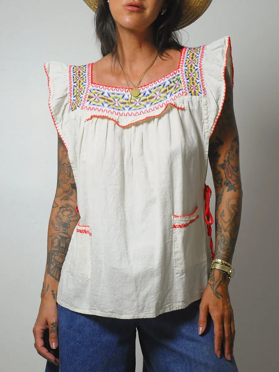 1970's Embroidered Ruffle Tunic