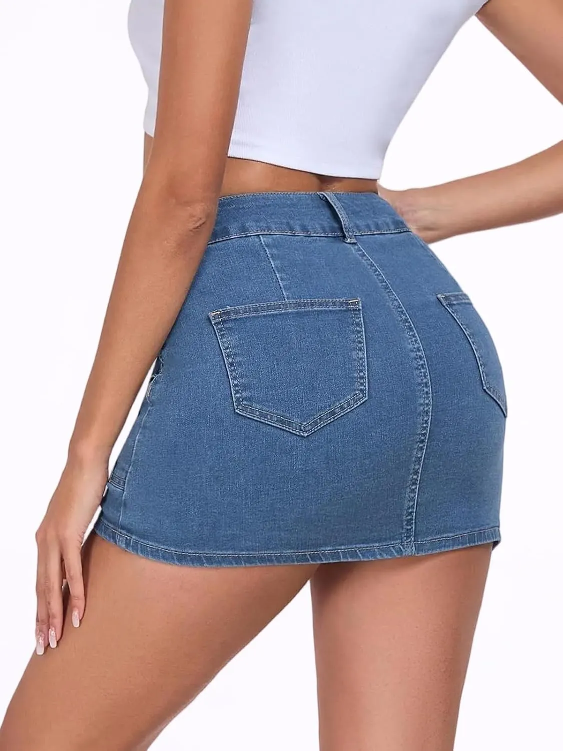 2025 Women's Stretchy Denim Skirt High Waisted Cargo Skirt Y2k Casual Mini Skirt Cute Jean Skirt with Pockets