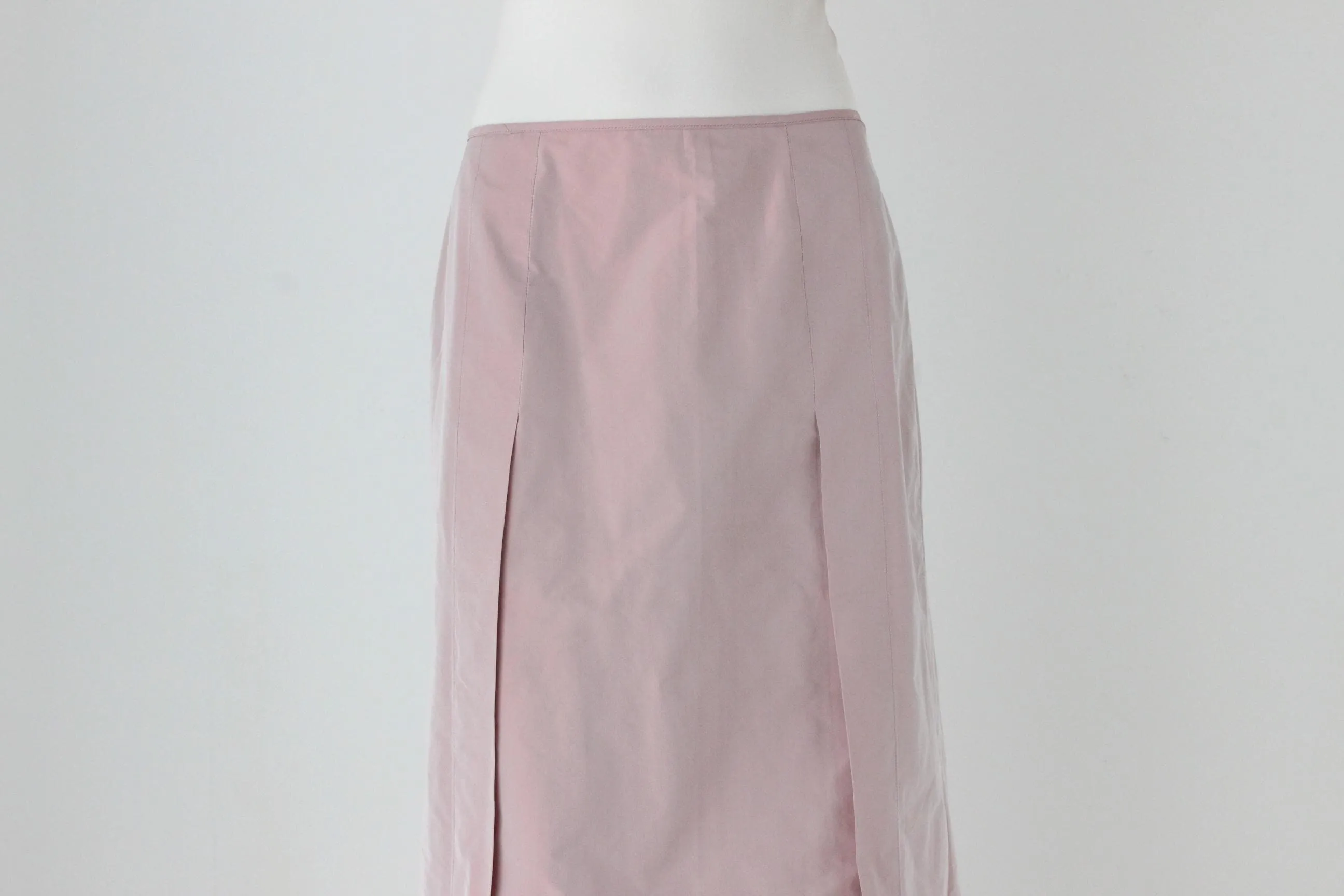 90s Pastel Pink Iridescent Taffeta A-Line Midi Skirt