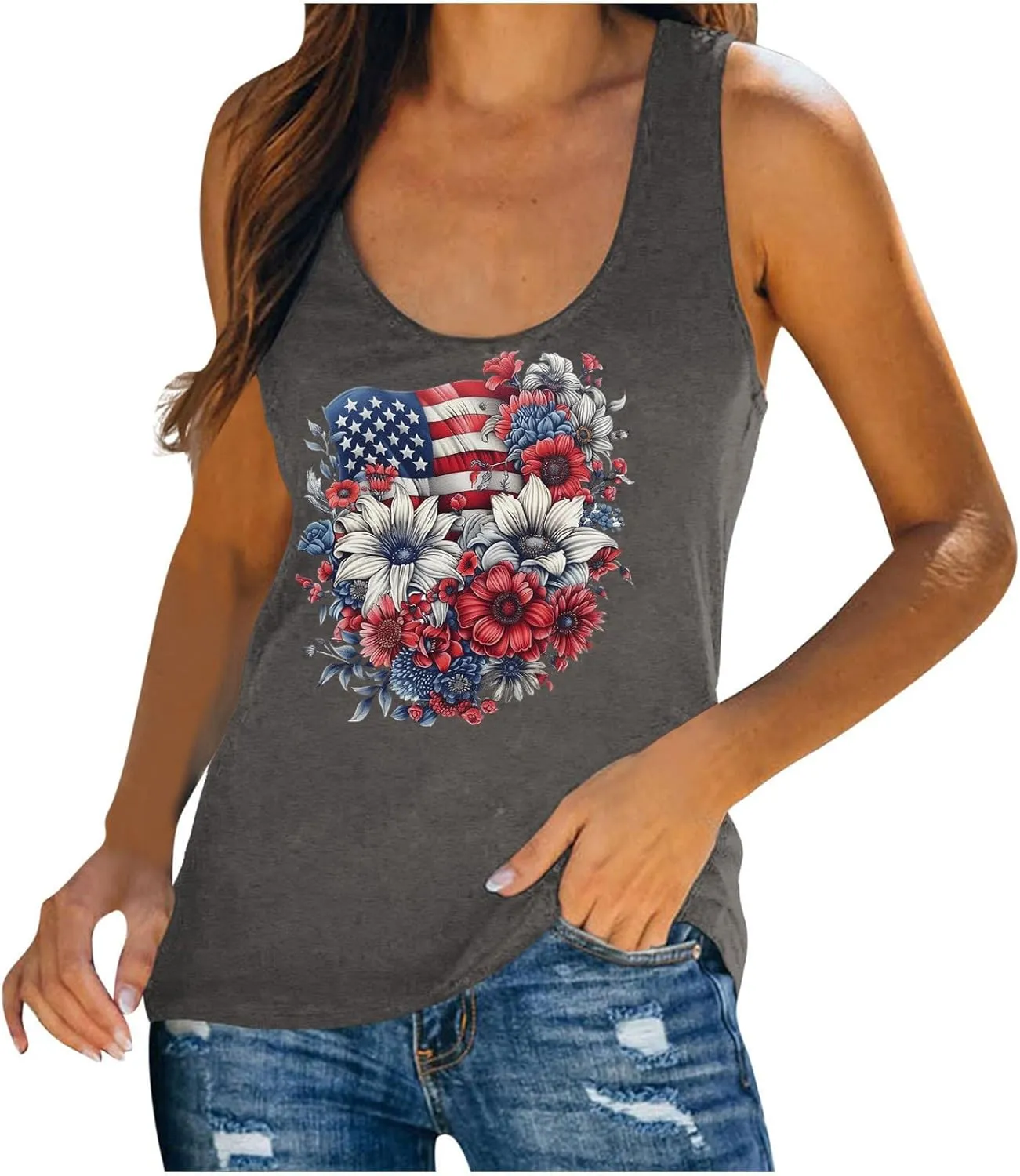 American Flag Tank for Womens Top 4th of July Independence Day Camisole USA Flag Patriotic Summer Sleeveless Shirt