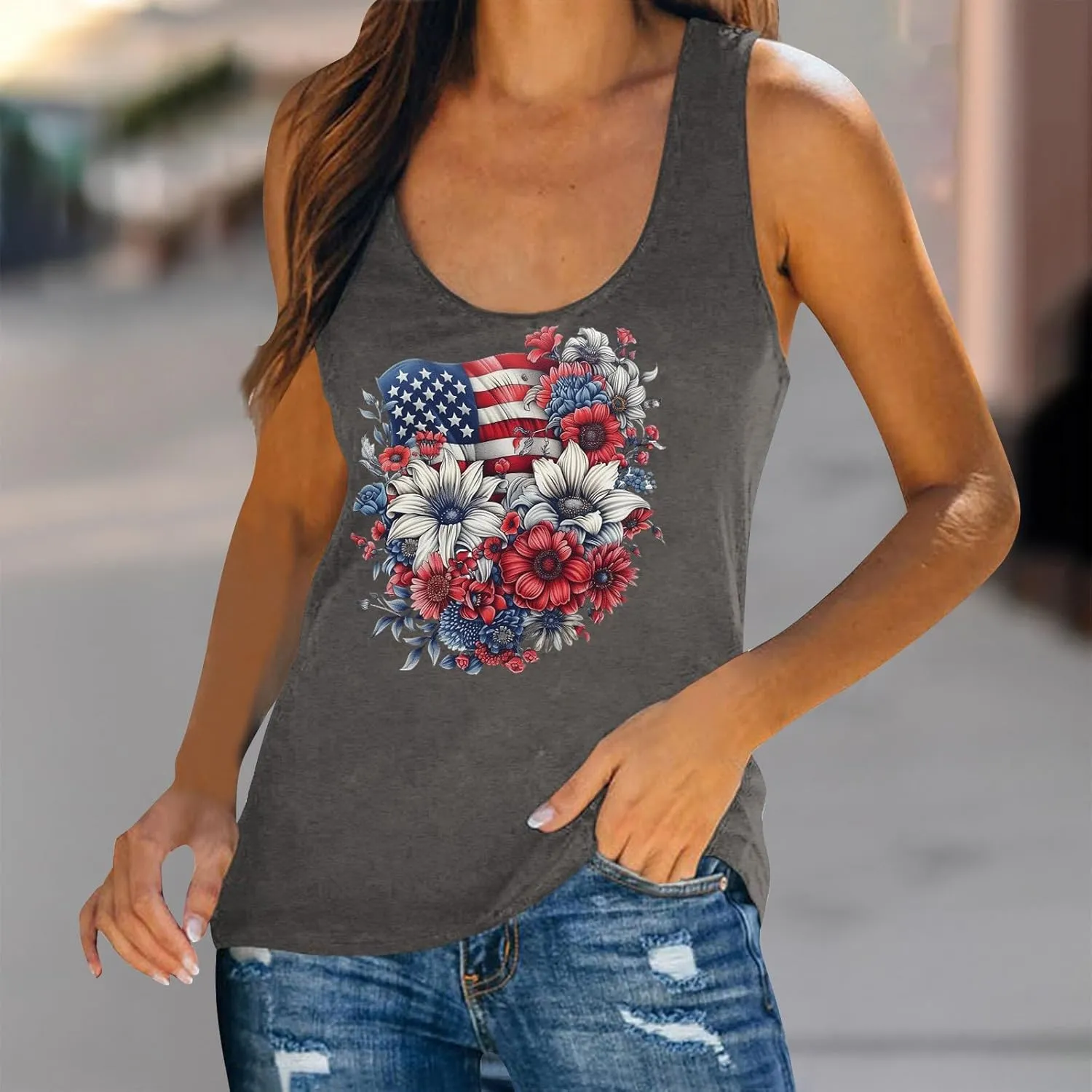 American Flag Tank for Womens Top 4th of July Independence Day Camisole USA Flag Patriotic Summer Sleeveless Shirt