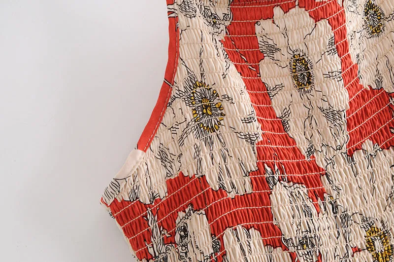 Boho Maxi Dress, Strappy, Red Peony