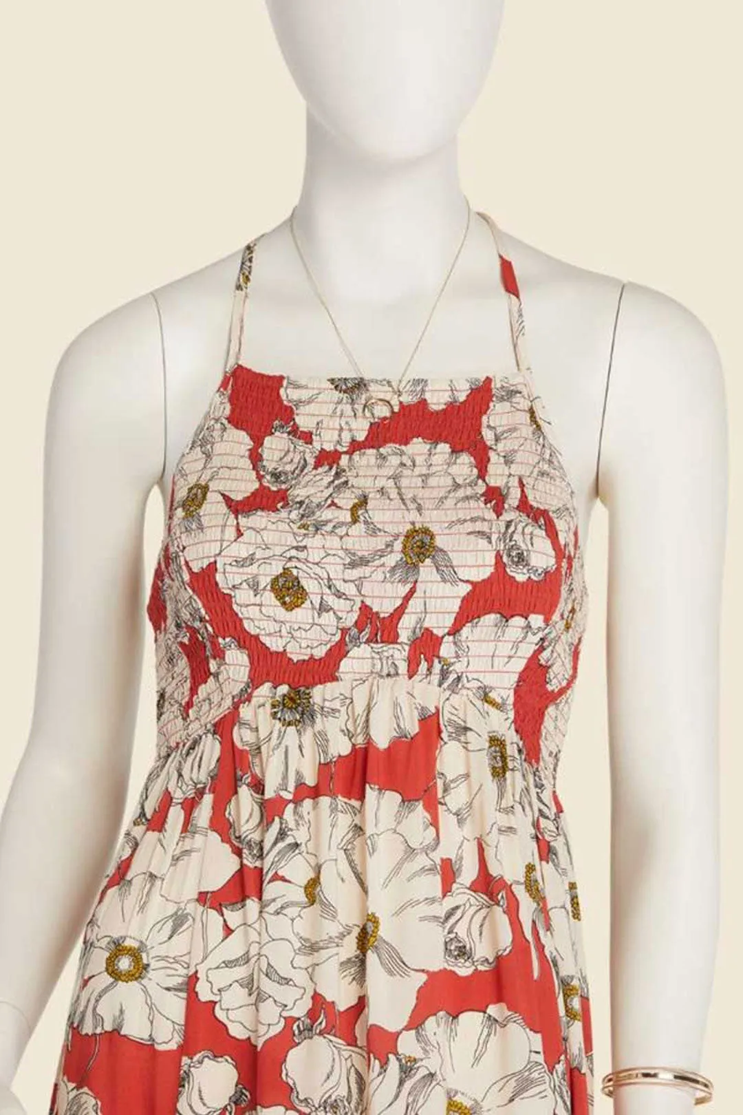 Boho Maxi Dress, Strappy, Red Peony