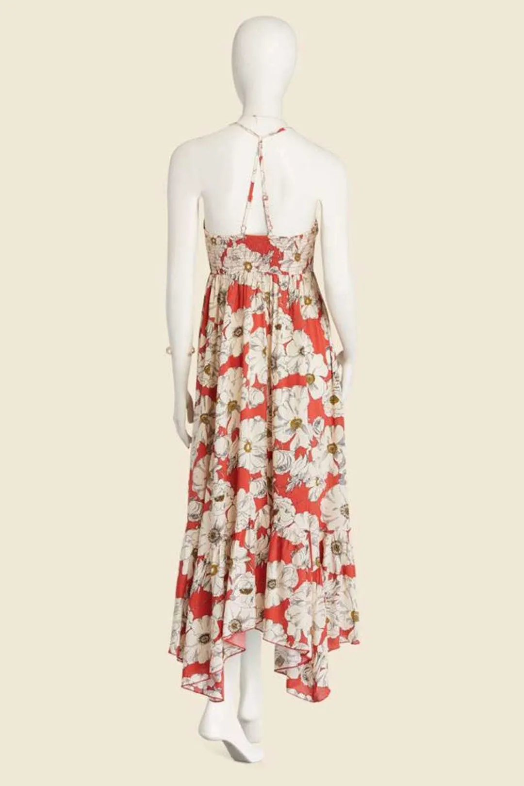 Boho Maxi Dress, Strappy, Red Peony