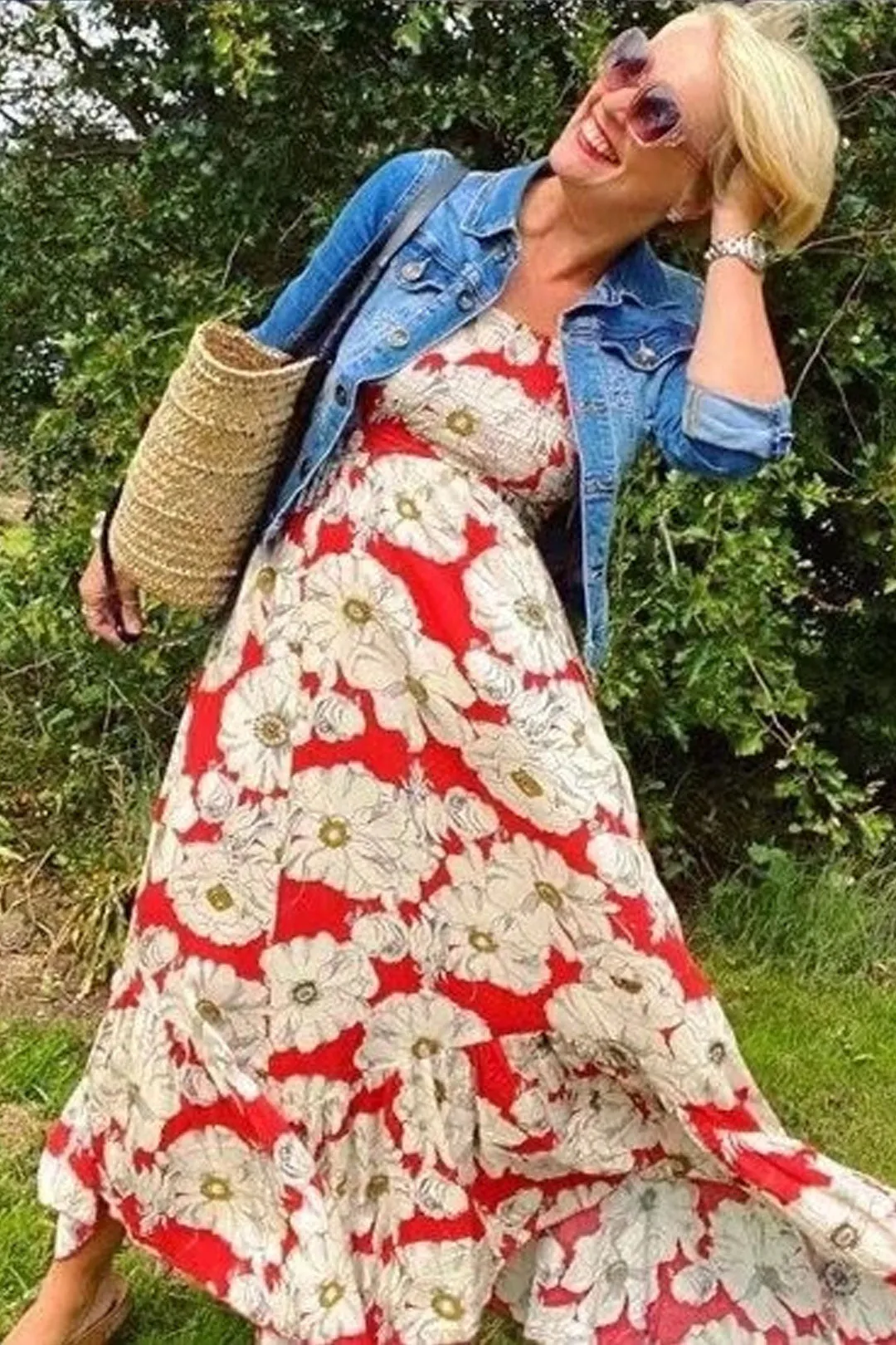 Boho Maxi Dress, Strappy, Red Peony