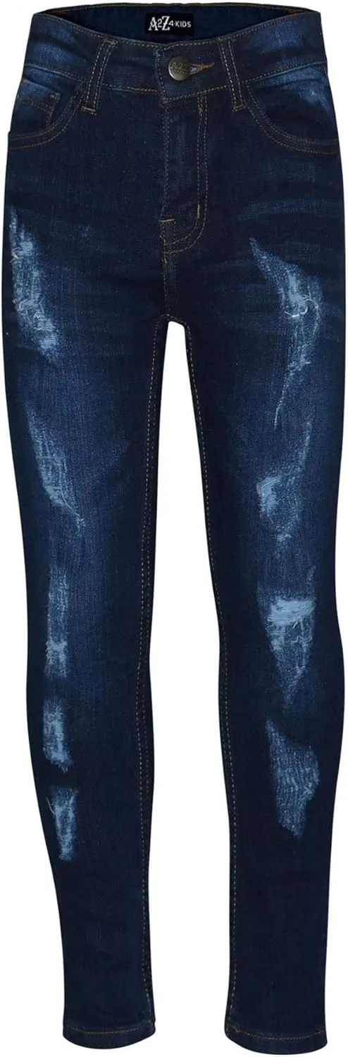 Boys Stretchy Jeans Kids Ripped Denim Skinny Jeans Pants Trousers Age 5-13 Years