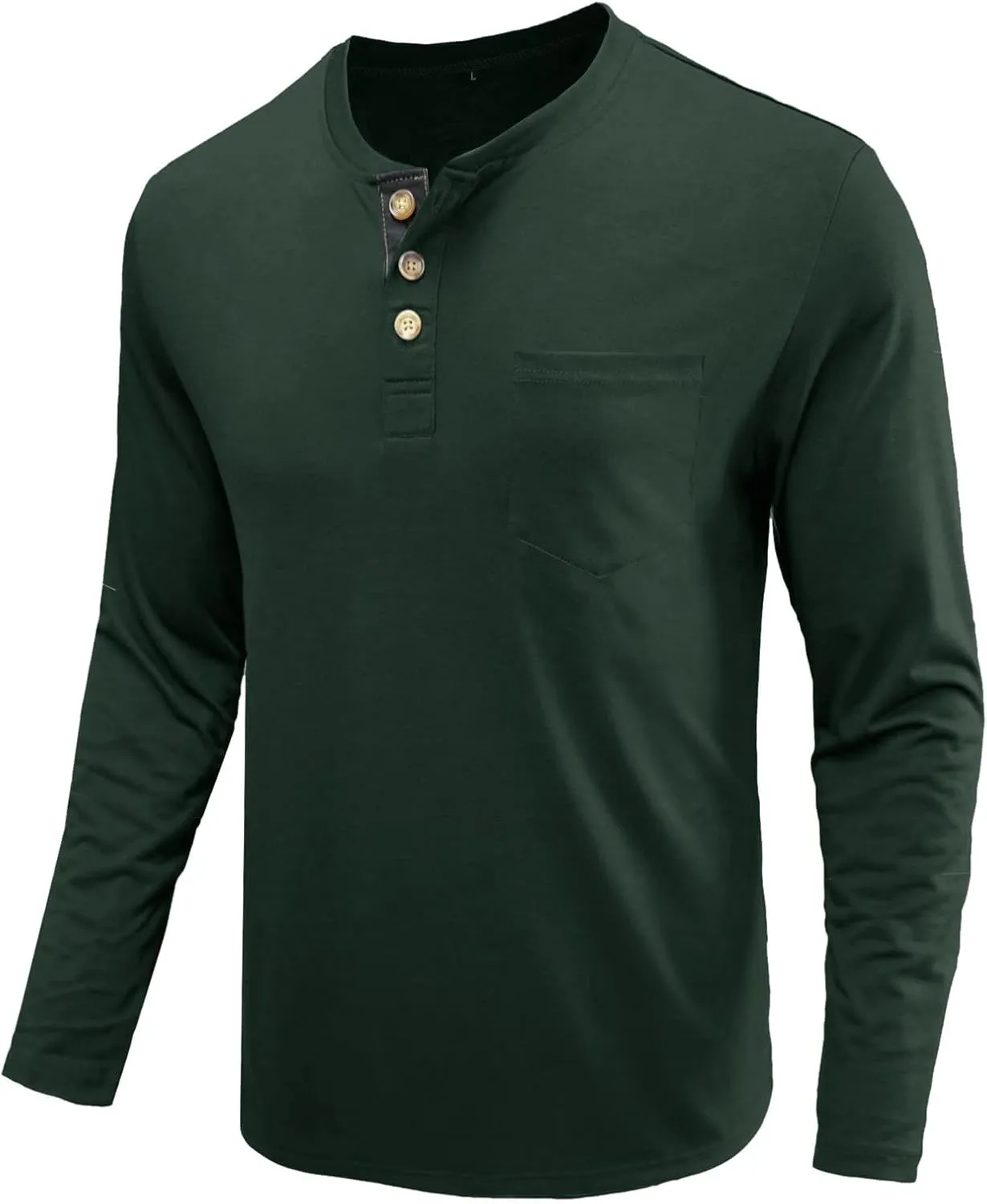 Casual Henley Shirt for Men Lightweight Fitted Long Sleeve Cotton Polo Shirts Breathable Bussiness Work Golf Tee Top