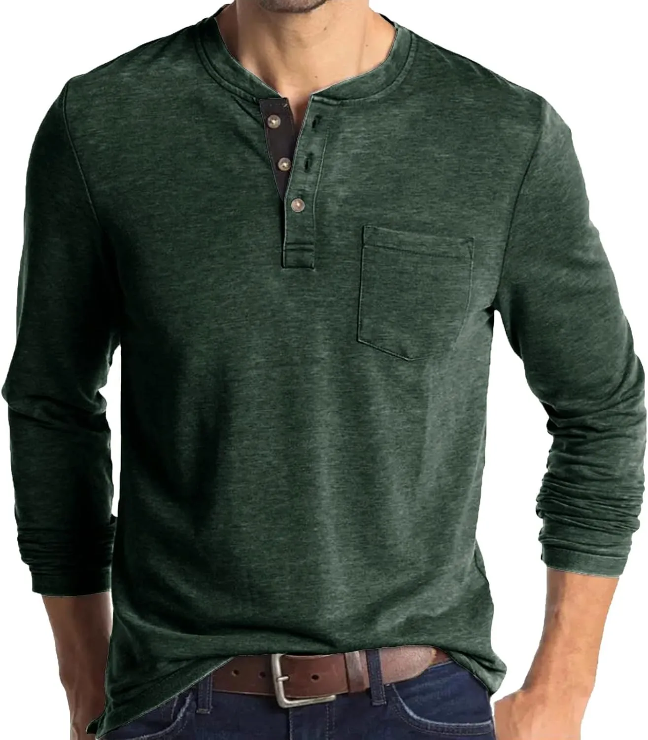 Casual Henley Shirt for Men Lightweight Fitted Long Sleeve Cotton Polo Shirts Breathable Bussiness Work Golf Tee Top