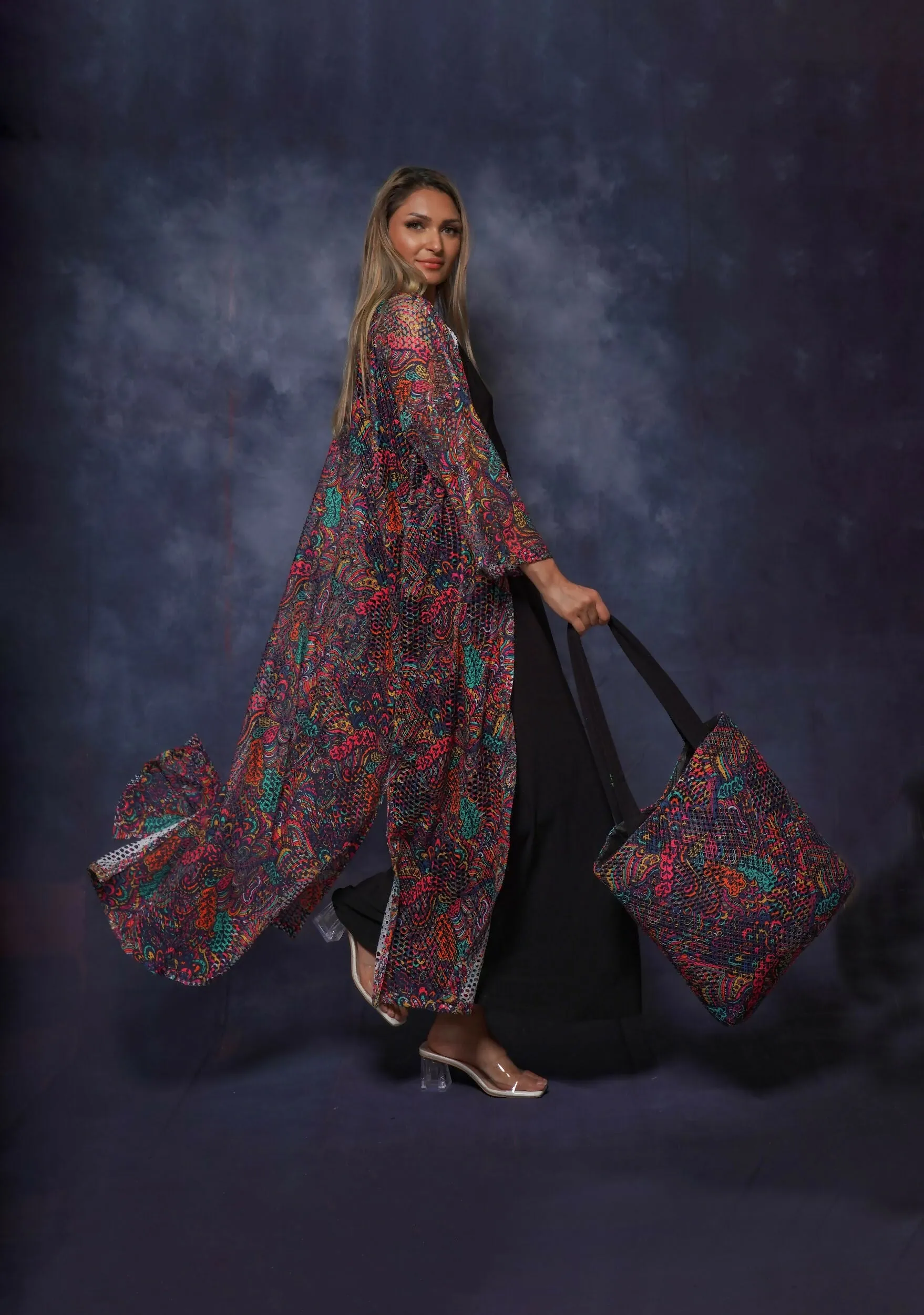Casual Light Open Dress in Dark Multicolour Free Size