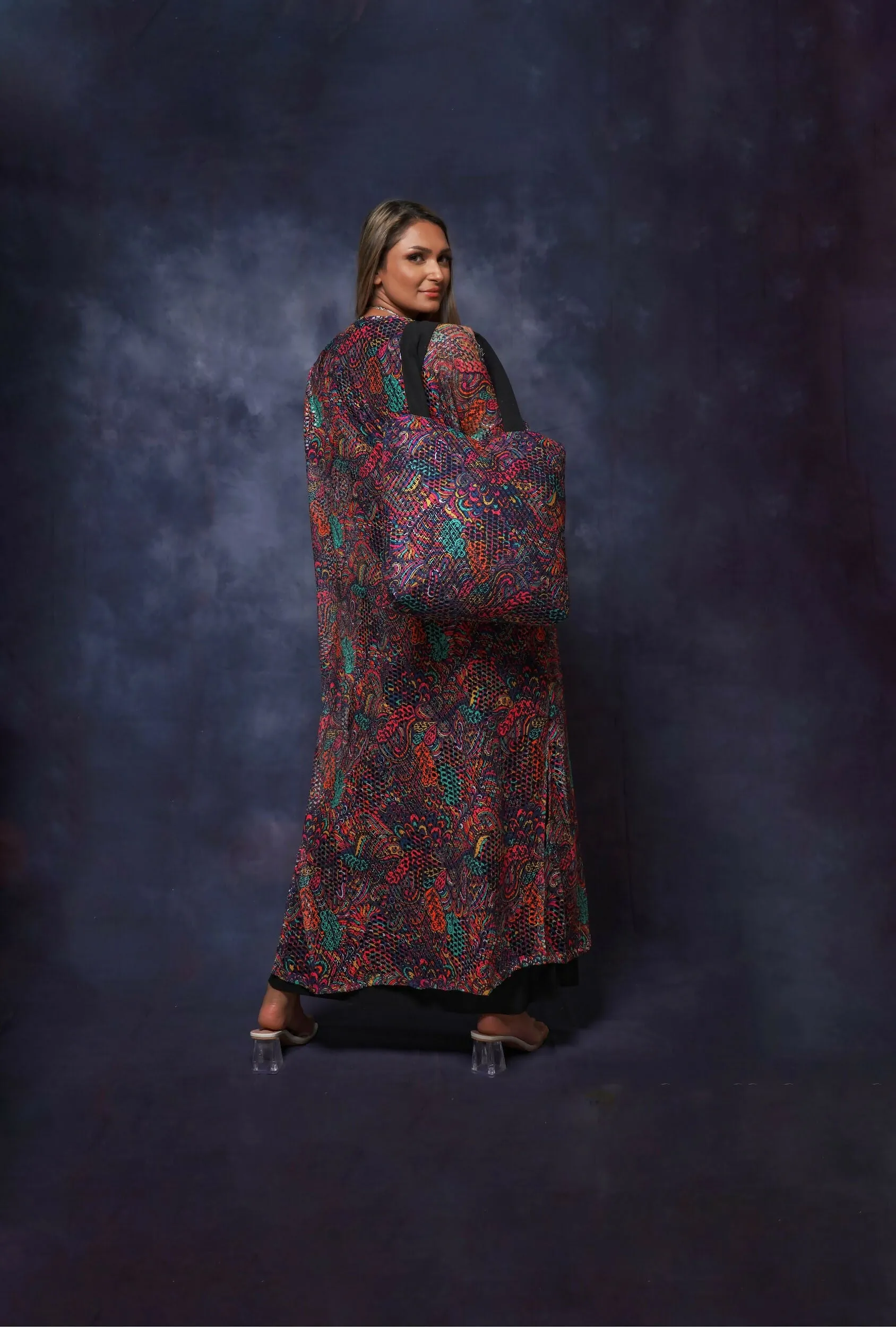 Casual Light Open Dress in Dark Multicolour Free Size