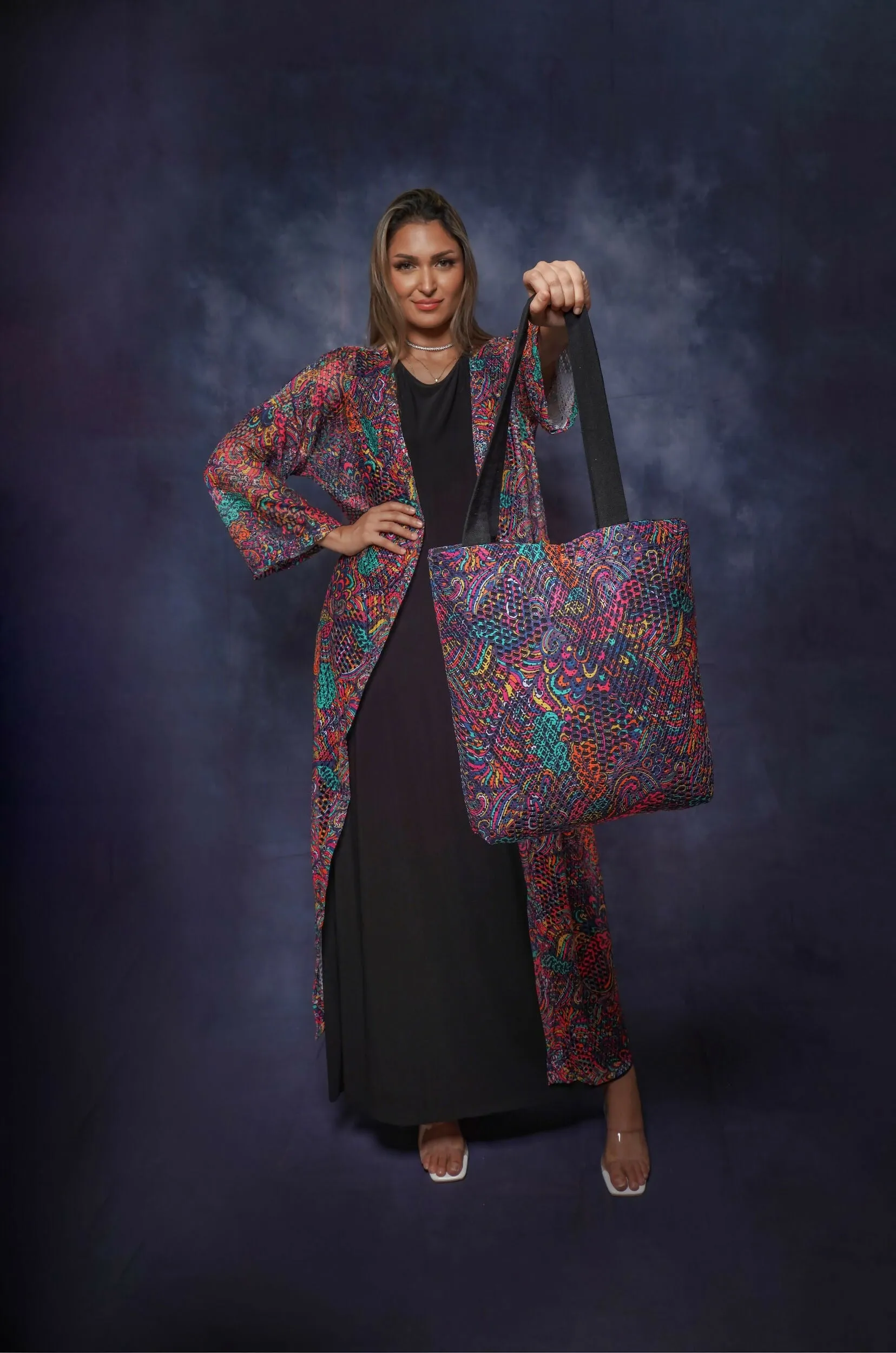 Casual Light Open Dress in Dark Multicolour Free Size