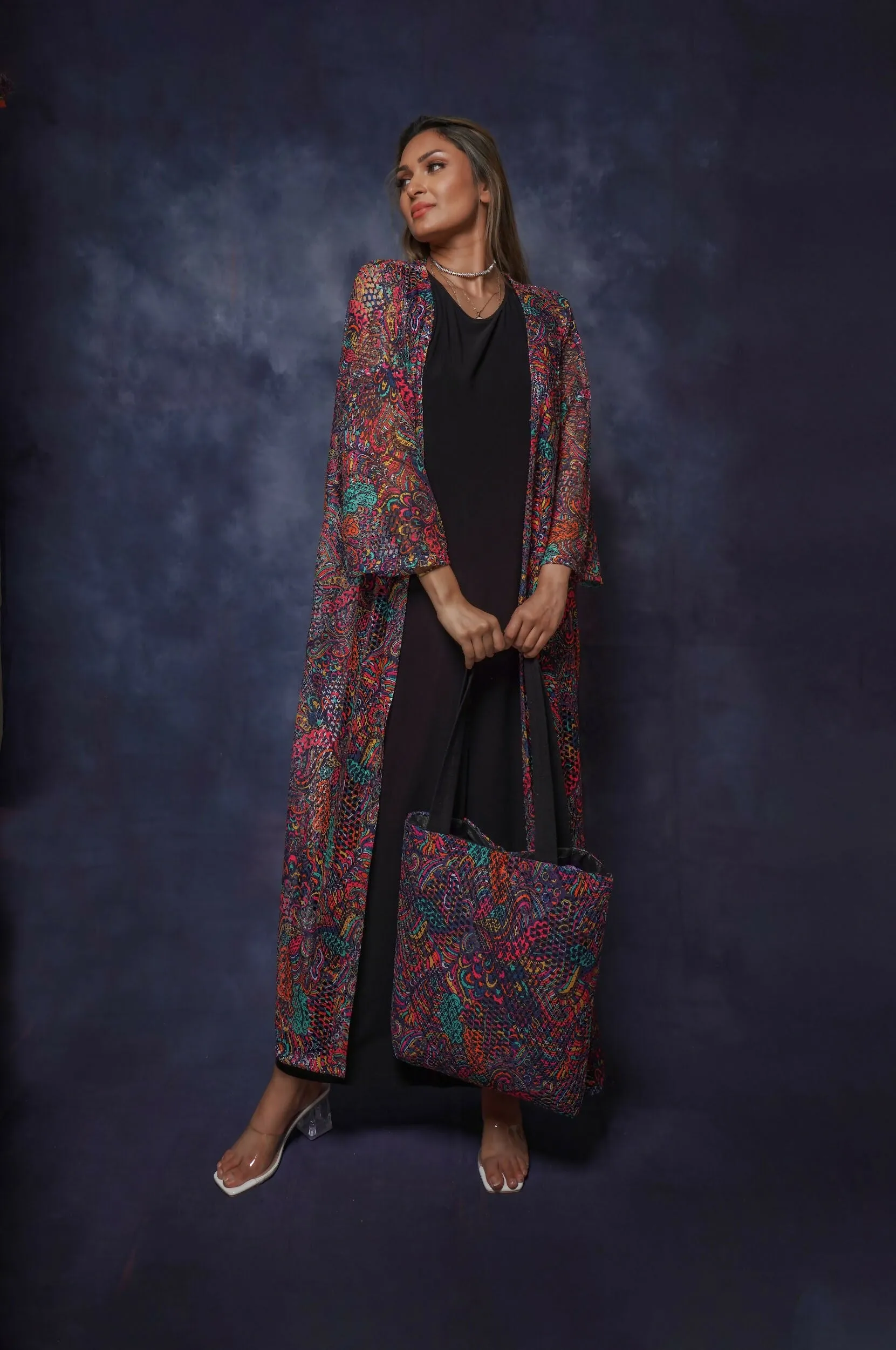 Casual Light Open Dress in Dark Multicolour Free Size