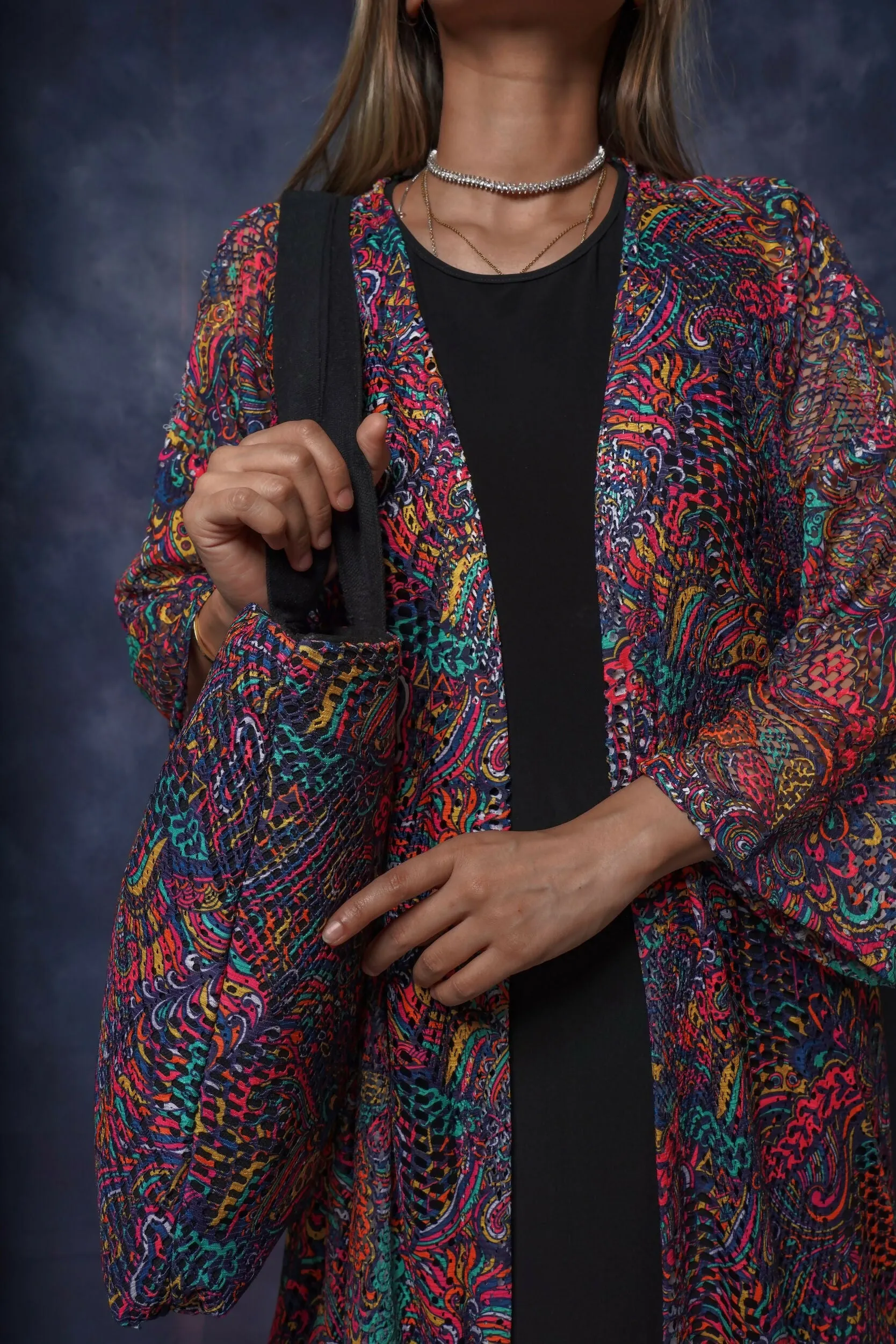 Casual Light Open Dress in Dark Multicolour Free Size