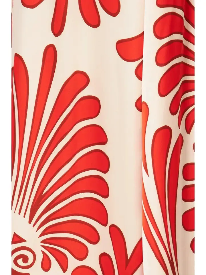 Casual Tangerine Damask Print Maxi Dress