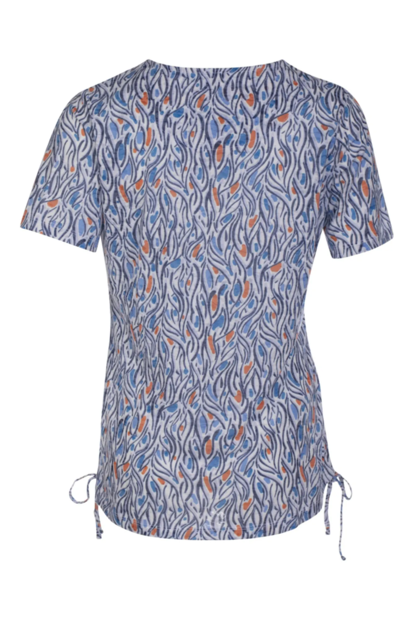 Curved hemline Burnout Tunic | Blues Orange Swirls | 6066AR
