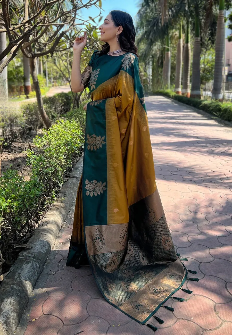 Demesne Mustard Soft Silk Saree With Forbearance Blouse Piece