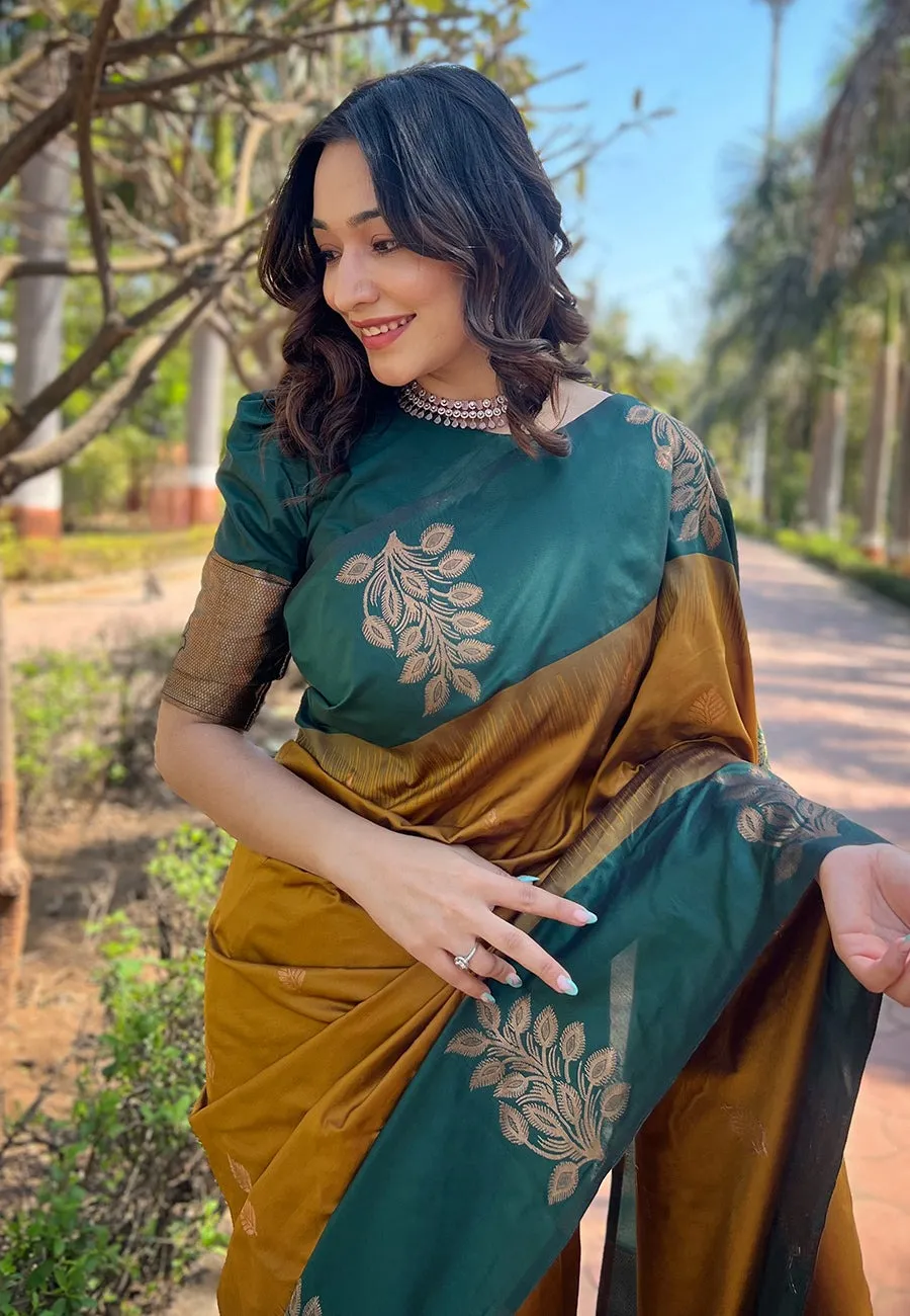Demesne Mustard Soft Silk Saree With Forbearance Blouse Piece