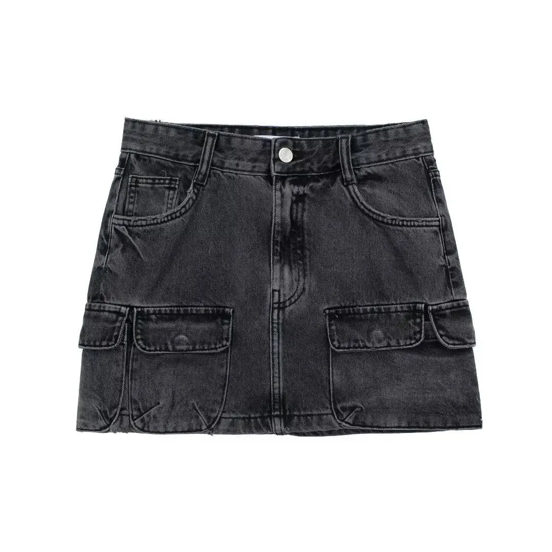 Denim Cargo Mini Skirt