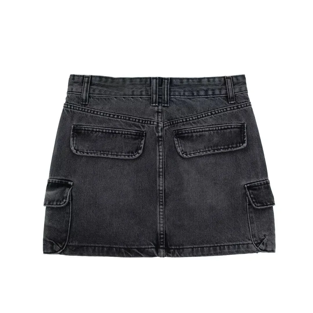 Denim Cargo Mini Skirt