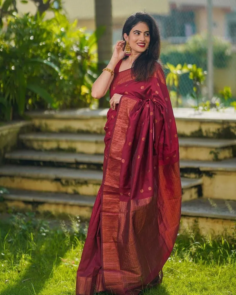 Deserving Maroon Soft Silk Saree With Elision Blouse Piece
