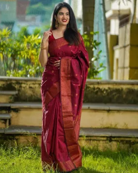 Deserving Maroon Soft Silk Saree With Elision Blouse Piece