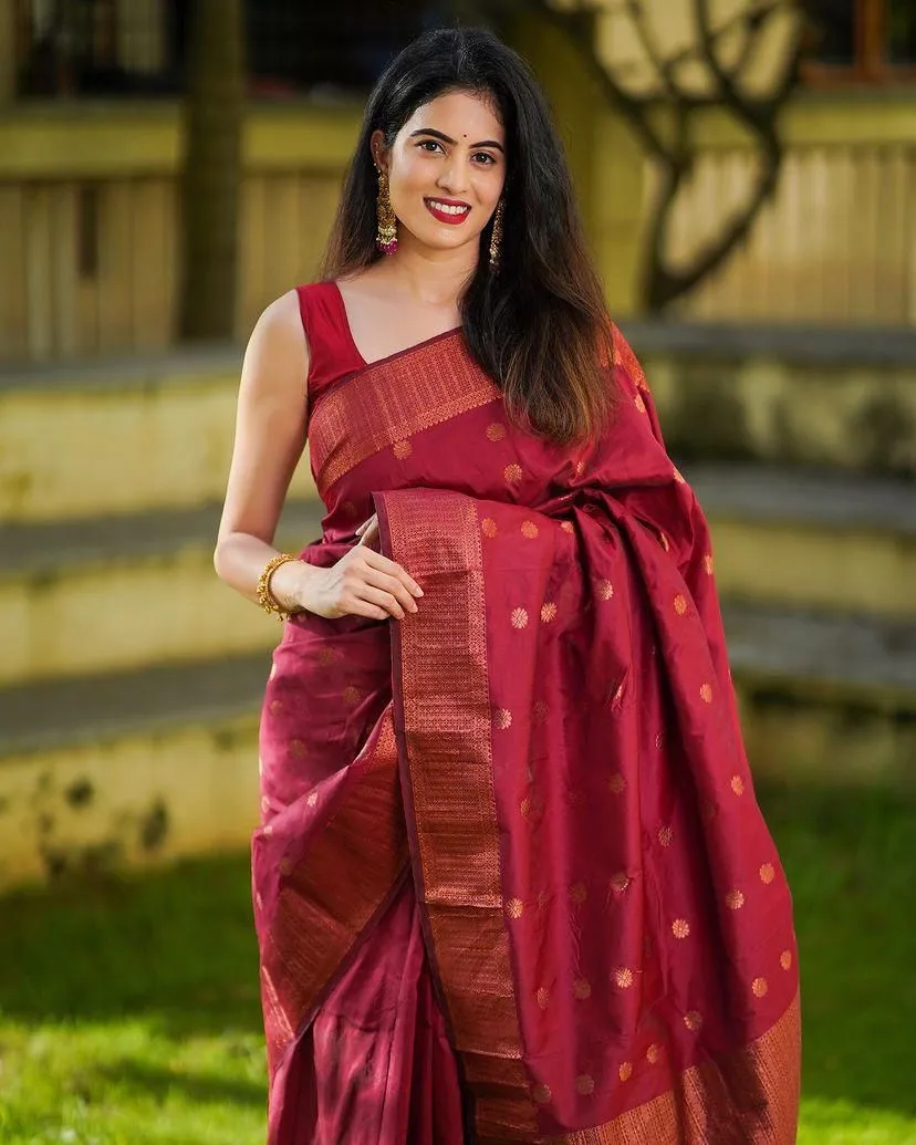 Deserving Maroon Soft Silk Saree With Elision Blouse Piece