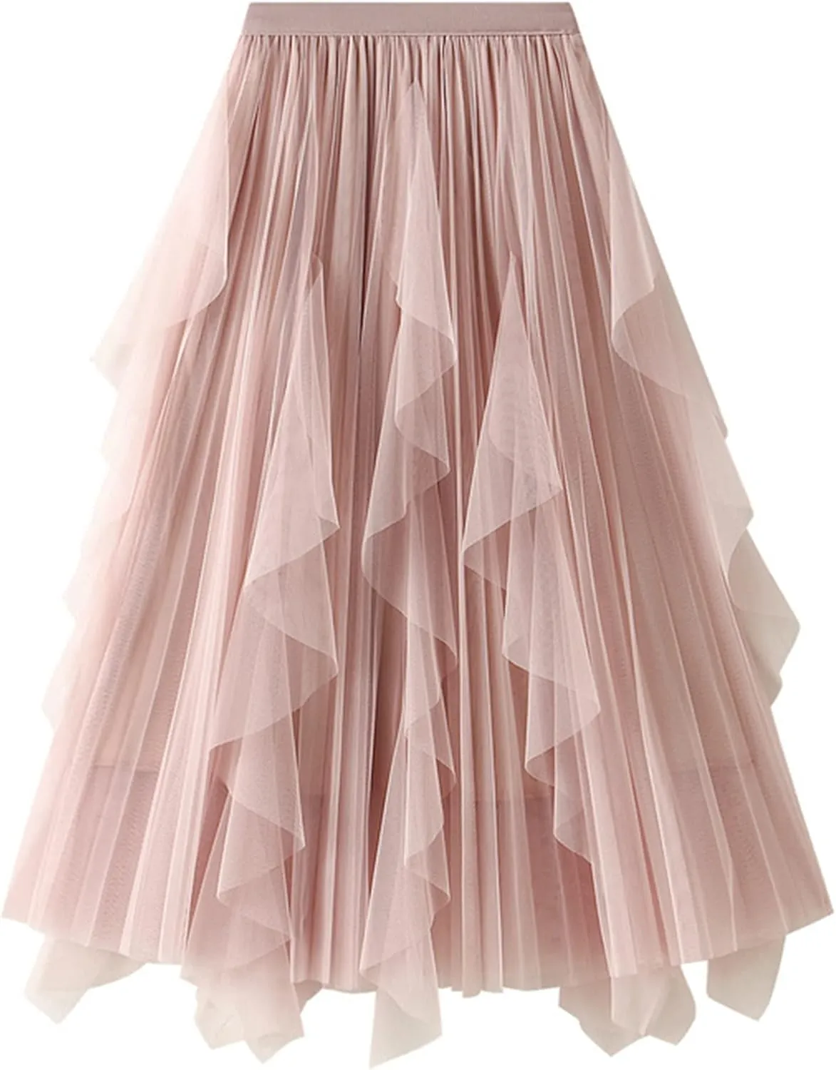 Dirholl Women's A-Line Fairy Elastic Waist Polyester Spandex Midi Skirt