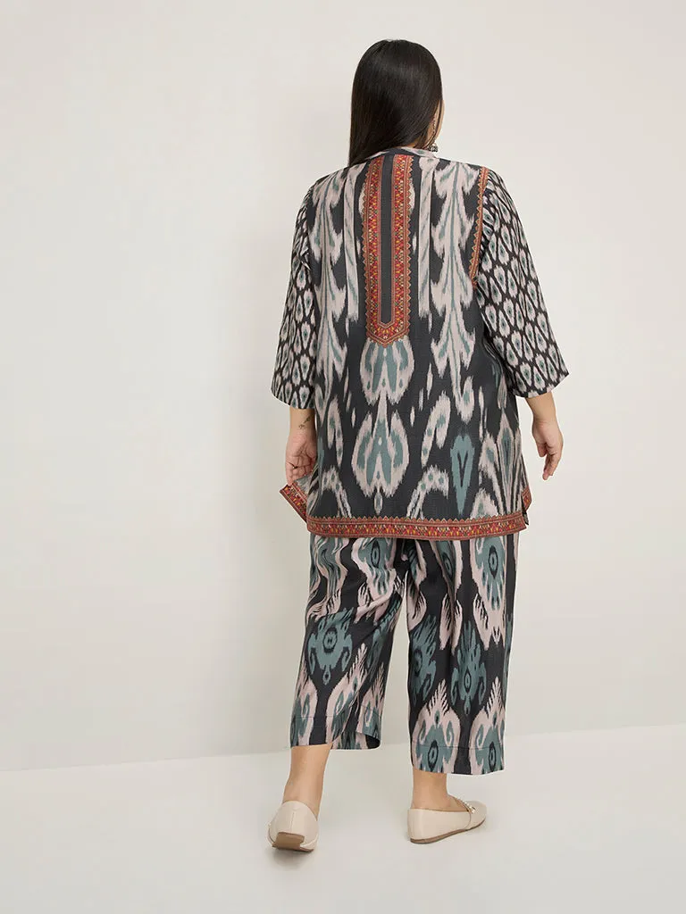 Diza Black Ikat-Printed A-Line Tunic