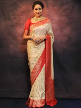 Ebullience Beige Soft Silk Saree With Nemesis Blouse Piece