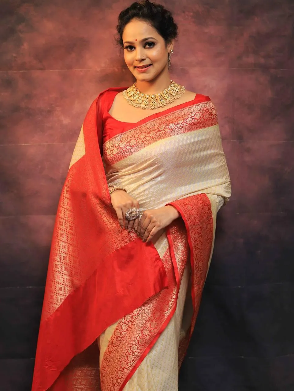 Ebullience Beige Soft Silk Saree With Nemesis Blouse Piece