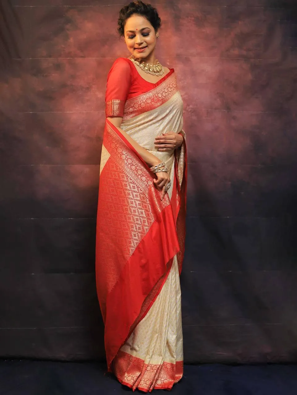 Ebullience Beige Soft Silk Saree With Nemesis Blouse Piece