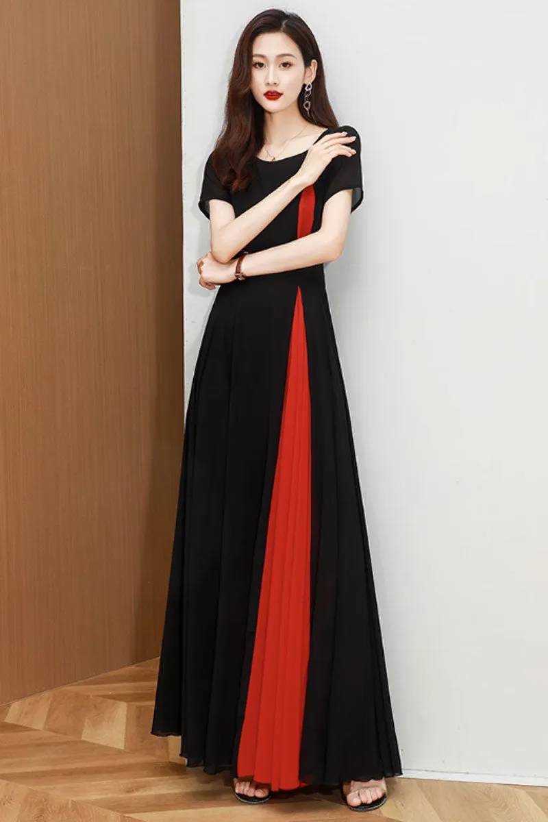 Fit and flare block color chiffon dress 4465