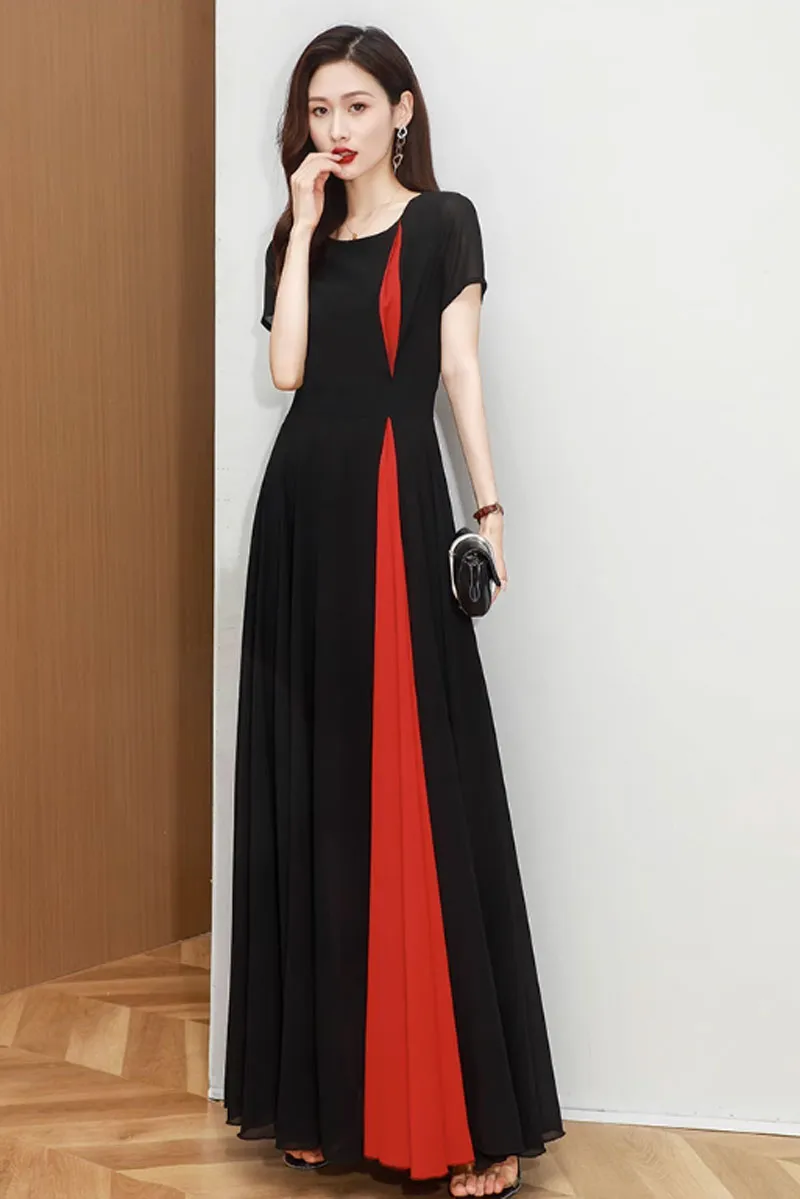 Fit and flare block color chiffon dress 4465