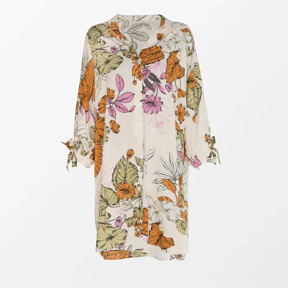 Floral Paradise Buttoned Chiffon Beach Tunic Dress
