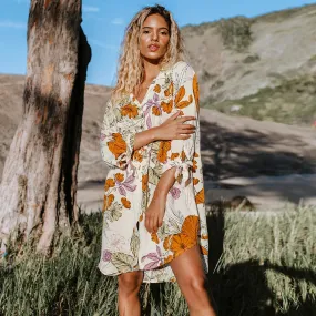 Floral Paradise Buttoned Chiffon Beach Tunic Dress