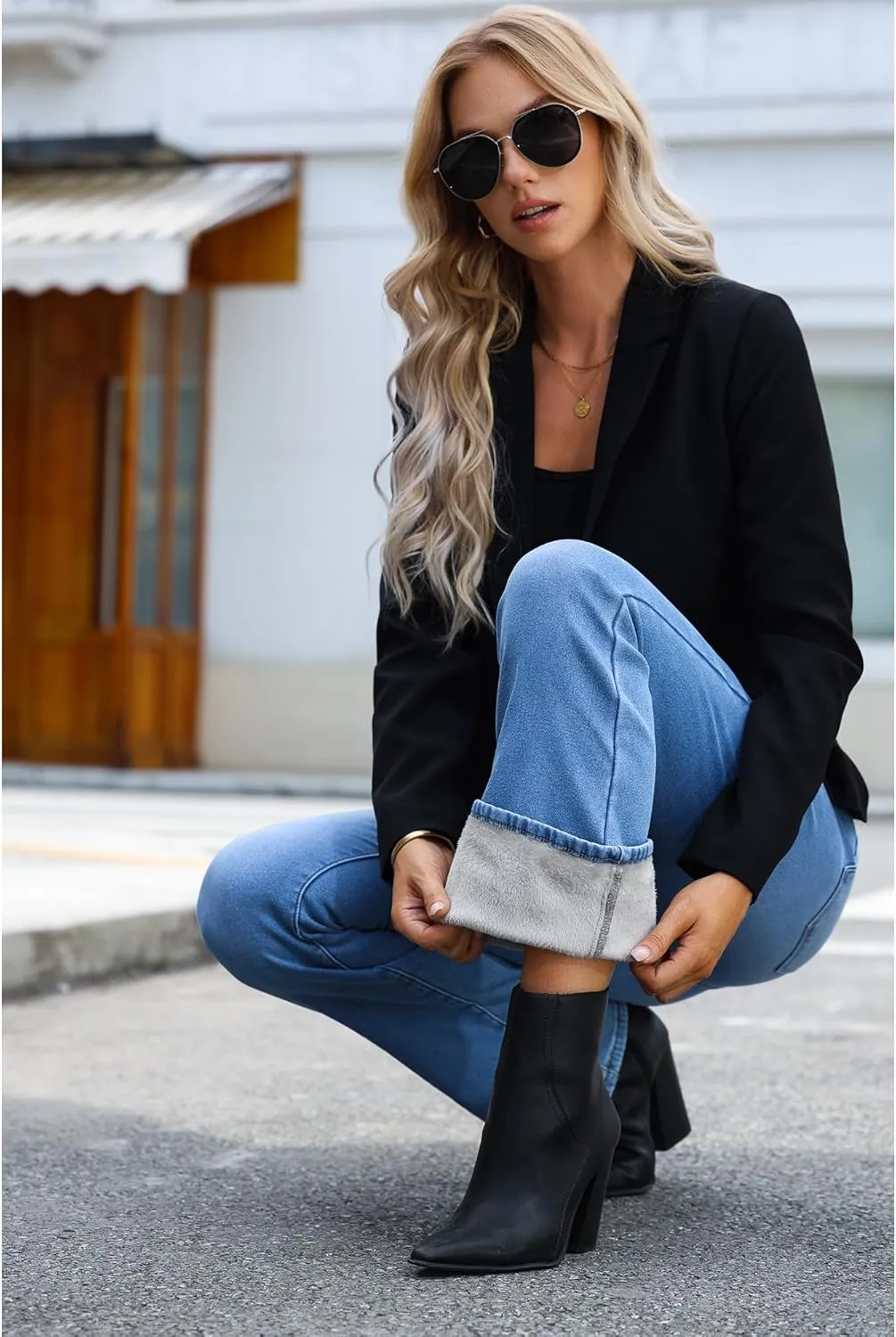 GRAPENT Bootcut Jeans for Women High Waist Stretchy Fleece Lined Pants Flare Jeans Denim Thermal Pants Winter Clothes