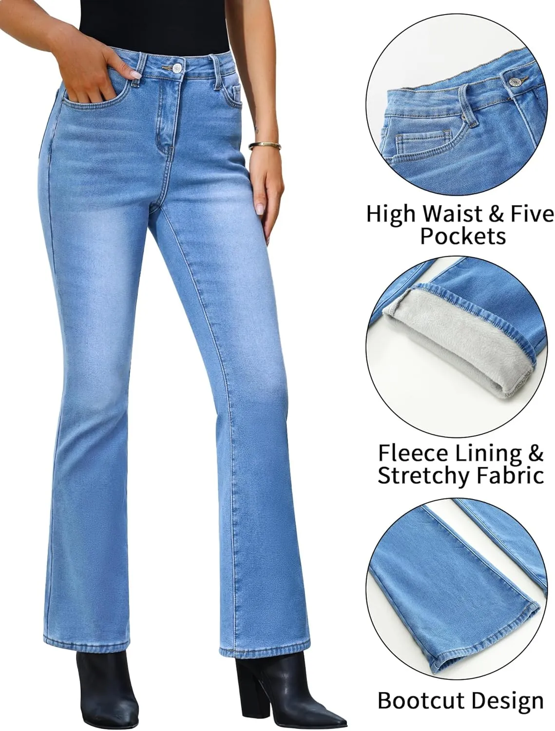 GRAPENT Bootcut Jeans for Women High Waist Stretchy Fleece Lined Pants Flare Jeans Denim Thermal Pants Winter Clothes