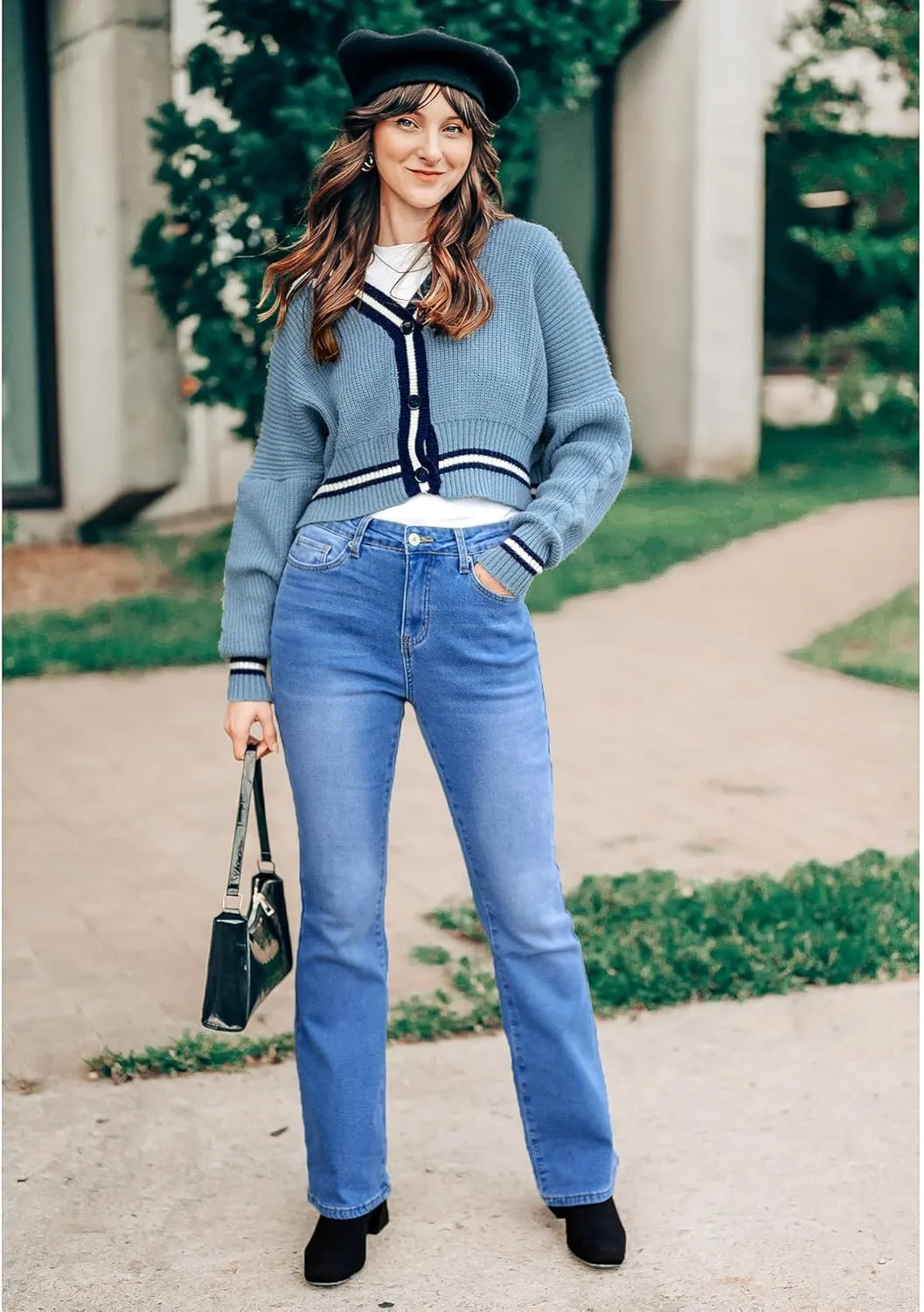 GRAPENT Bootcut Jeans for Women High Waist Stretchy Fleece Lined Pants Flare Jeans Denim Thermal Pants Winter Clothes