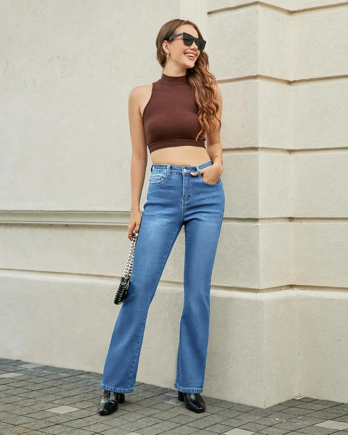 GRAPENT Bootcut Jeans for Women High Waist Stretchy Fleece Lined Pants Flare Jeans Denim Thermal Pants Winter Clothes