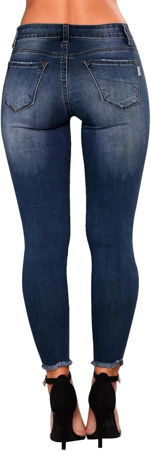 Gumipy Ripped Jeans Womens Skinny Distressed Stretchy Jeans Trendy Button Up High Waisted Jeans Curvy Jeans with Pockets