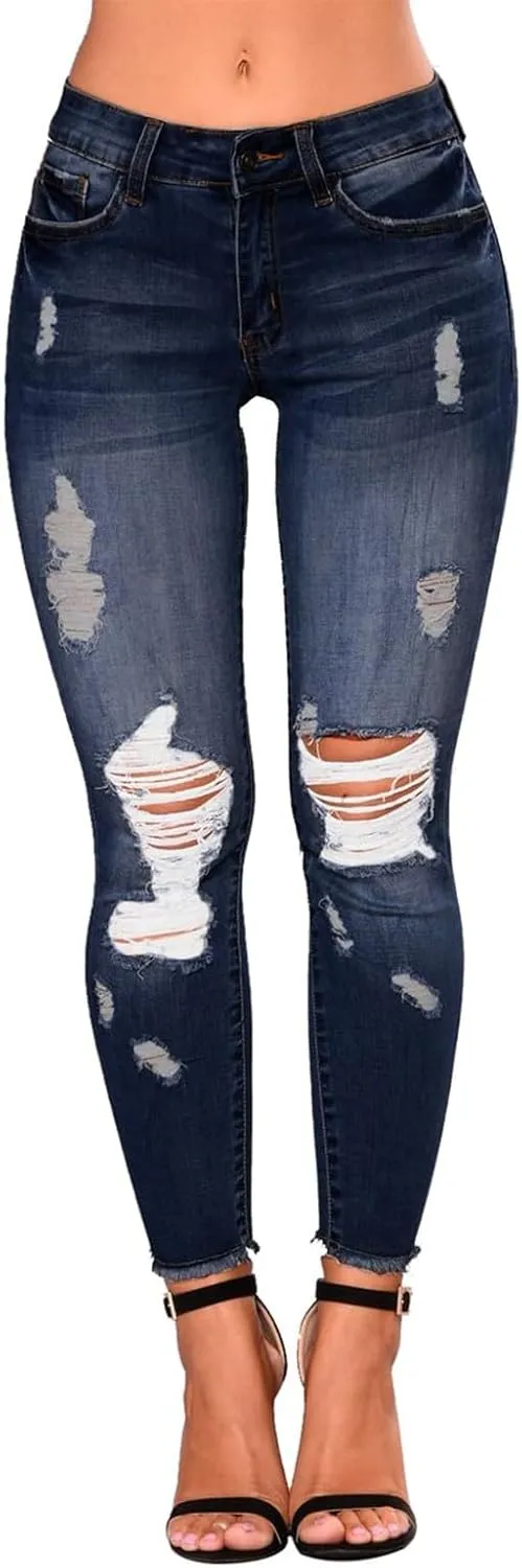 Gumipy Ripped Jeans Womens Skinny Distressed Stretchy Jeans Trendy Button Up High Waisted Jeans Curvy Jeans with Pockets
