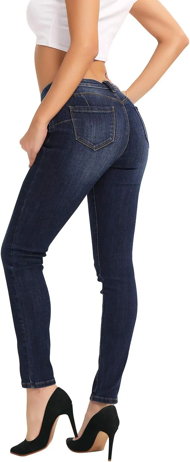 HOCAIES Women's Juniors Timeless Mid-Rise Stretchy Skinny Jeans