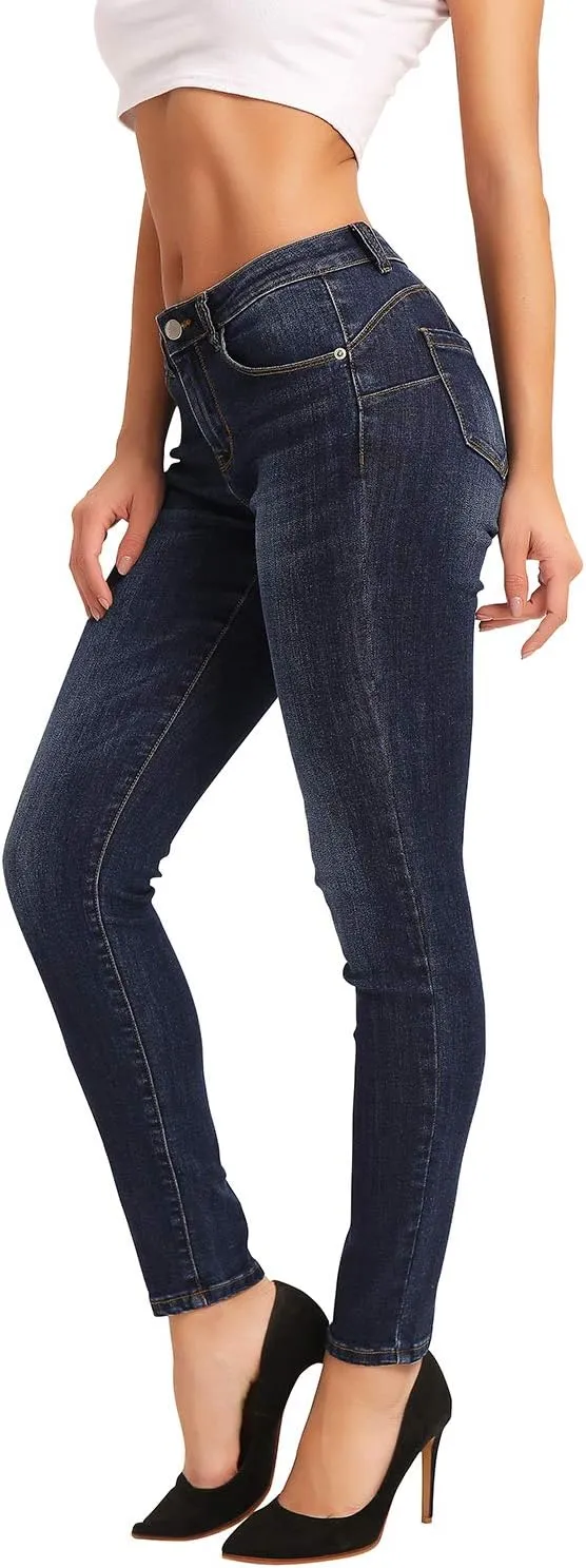 HOCAIES Women's Juniors Timeless Mid-Rise Stretchy Skinny Jeans