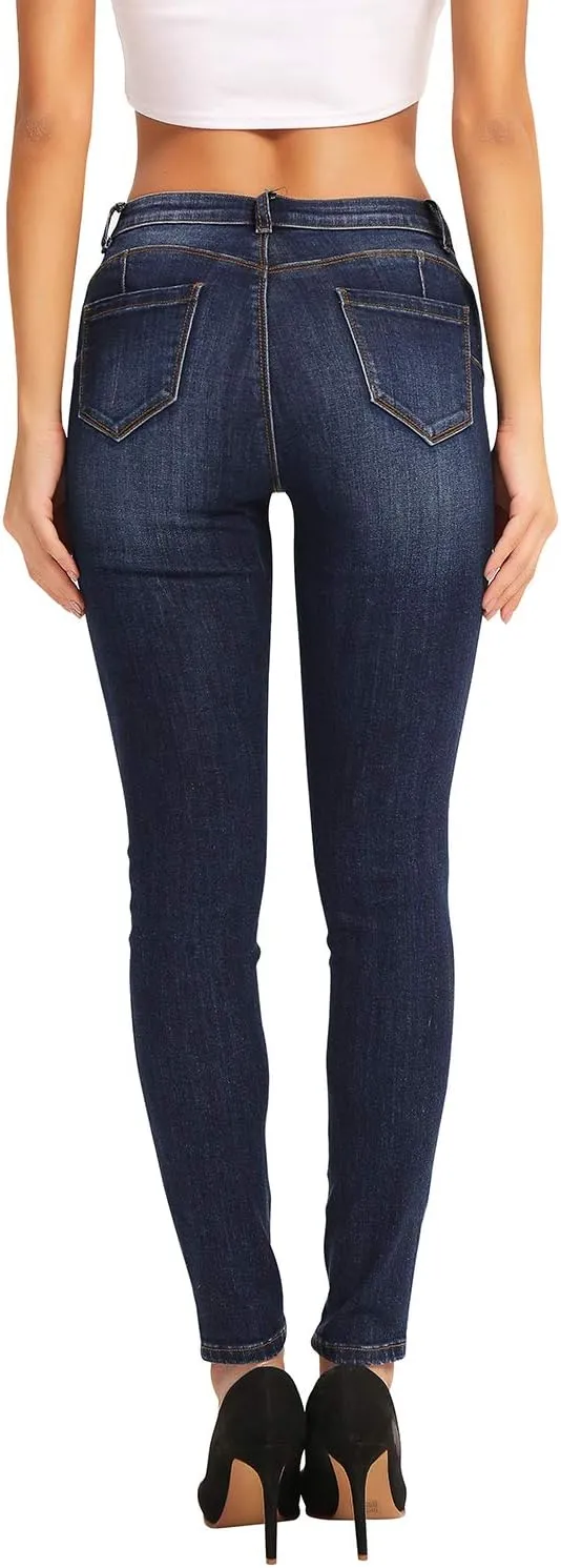 HOCAIES Women's Juniors Timeless Mid-Rise Stretchy Skinny Jeans