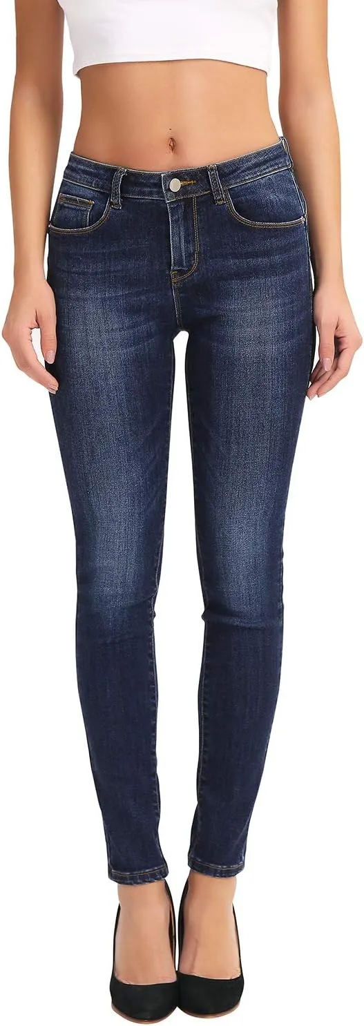 HOCAIES Women's Juniors Timeless Mid-Rise Stretchy Skinny Jeans