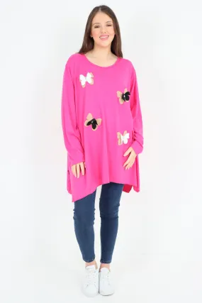 Italian 3D Butterfly Print Soft Knit Tunic Top