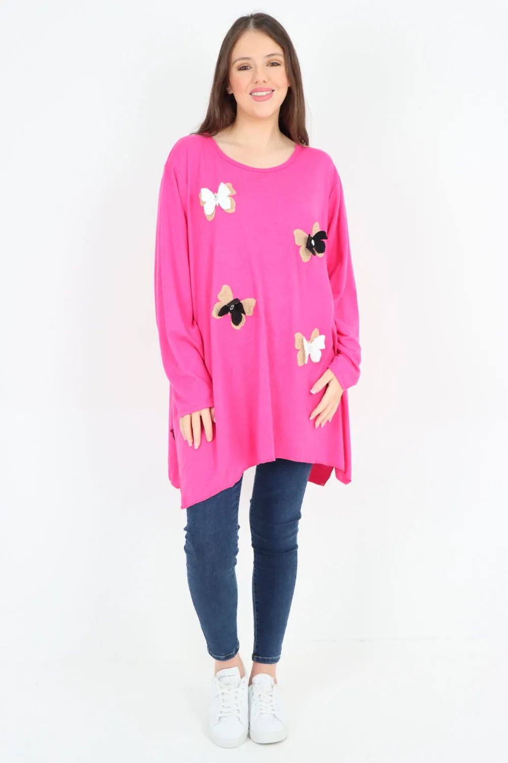 Italian 3D Butterfly Print Soft Knit Tunic Top